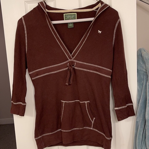 US Polo 3/4 Sleeve V-Neck Hoodie (L- fitted) - Picture 1 of 8